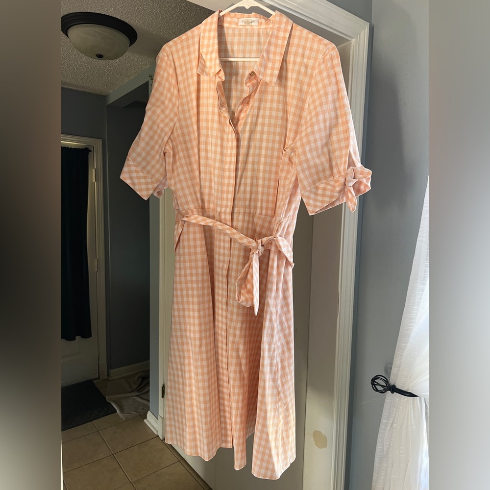 Calvin Klein Peach Checkered Midi Dress